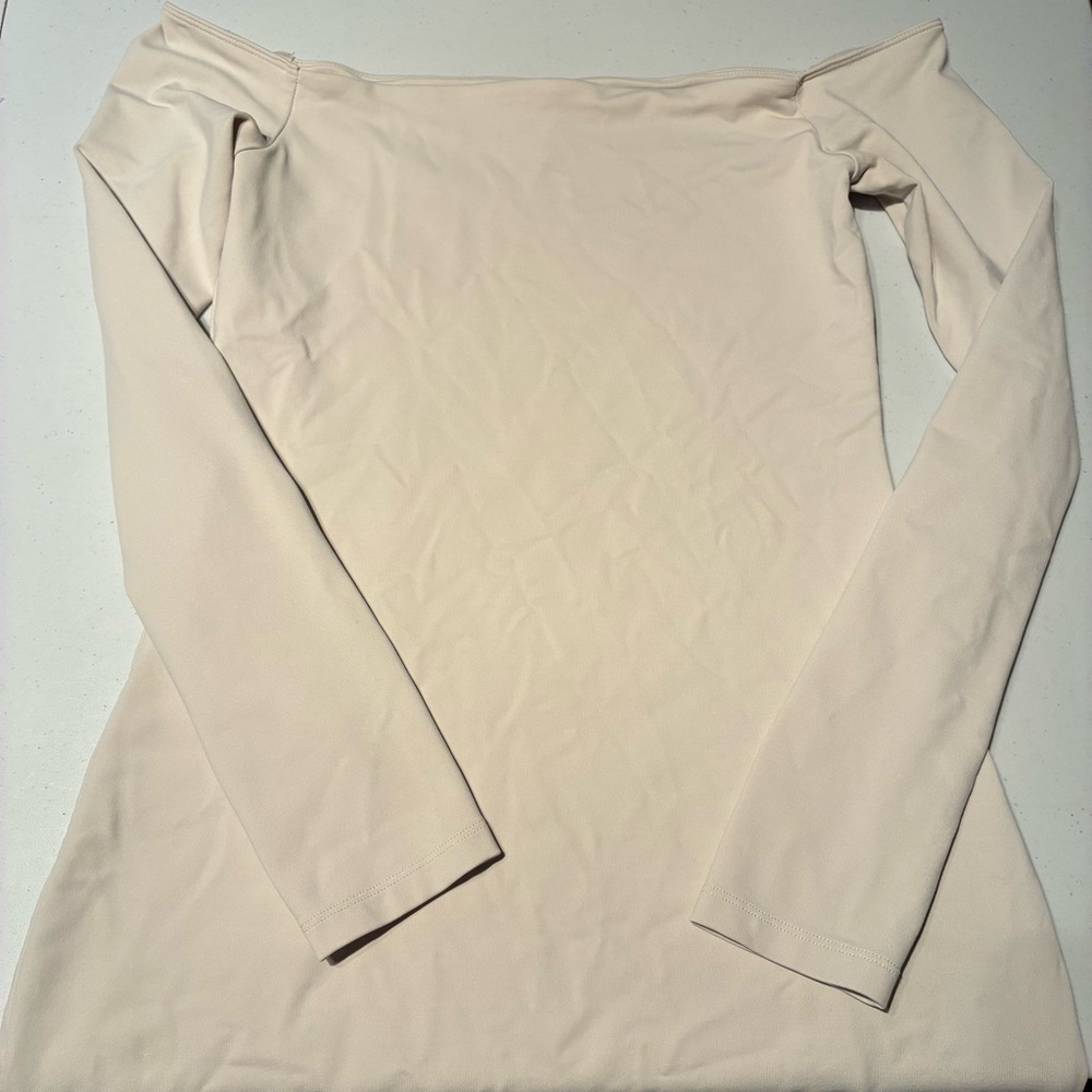 Aritzia Babaton Contour Off Shoulder Long Sleeve Mini Dress MATTE PEARL Medium - Picture 4 of 11